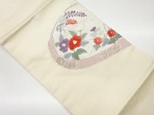 銀駒刺繍花々に色紙・松葉模様名古屋帯